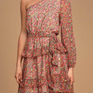 One-Shoulder Ruffles Mini Dress